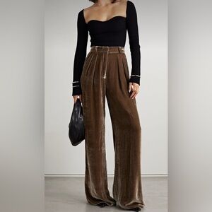 Brown Wide Leg Velvet-like Pants